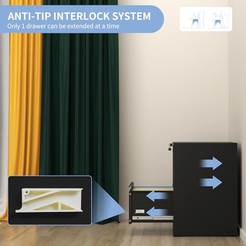 Locked Metal File Cabinet, 3 Drawer, Black W6543