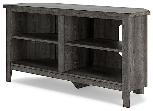 Corner TV Stand with 4 Shelves, Fits TVs Up to 58 Inches, Whitewash & Gray V26755
