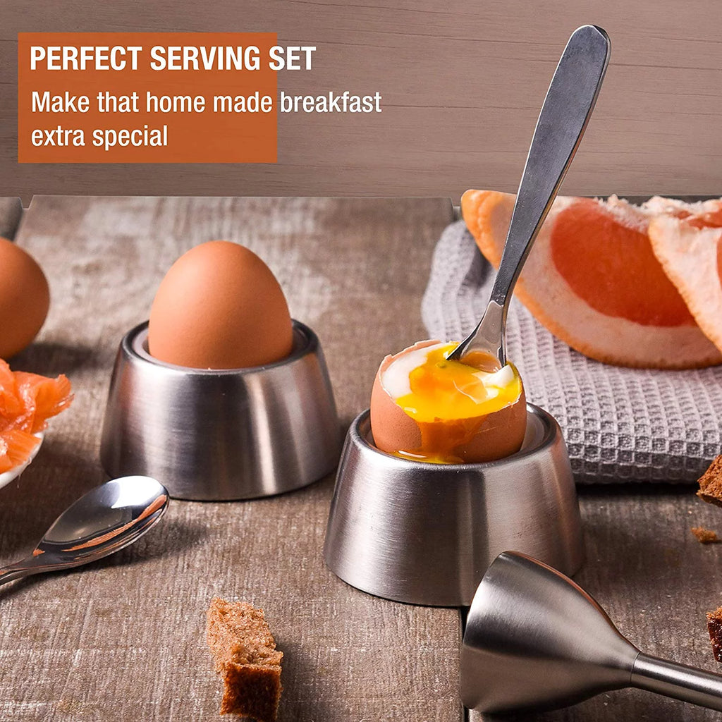 Egg Cracker Topper Set with Egg Cups, Cutter and Spoons J8726