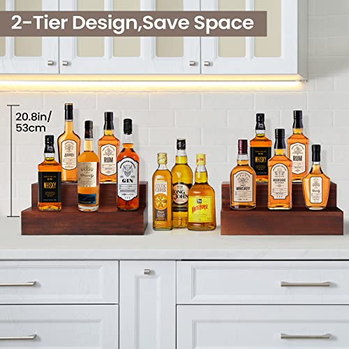 2 Pack 16 Inch 2 Tier Real Wood Liquor Bottle Display Shelf for Home Bar M580609