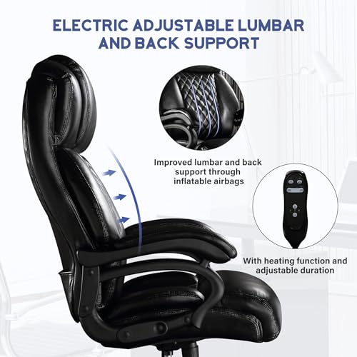 Big and Tall Office Chair, 500lbs High Back Executive Chair with Electric Heating, Black Ergonomic Leather Y16571