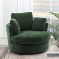 Oversized Swivel Chair Living Room Lounge, Modern Round Swivel Barrel Chair Bedrooms Club Chairs Boucle Upholstered Circle Big Accent Corner Chair with 3 Pillows(Green Chenille)