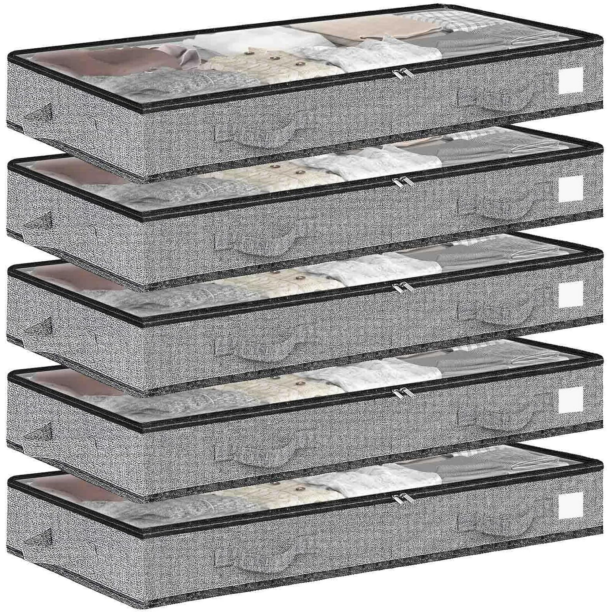 5Pack under bed storage Transparent plastic visual window containers Below bins 4.5 Inches Low Profile Under Organizer Clothes bag with Sturdy Sidewalls and Bottom