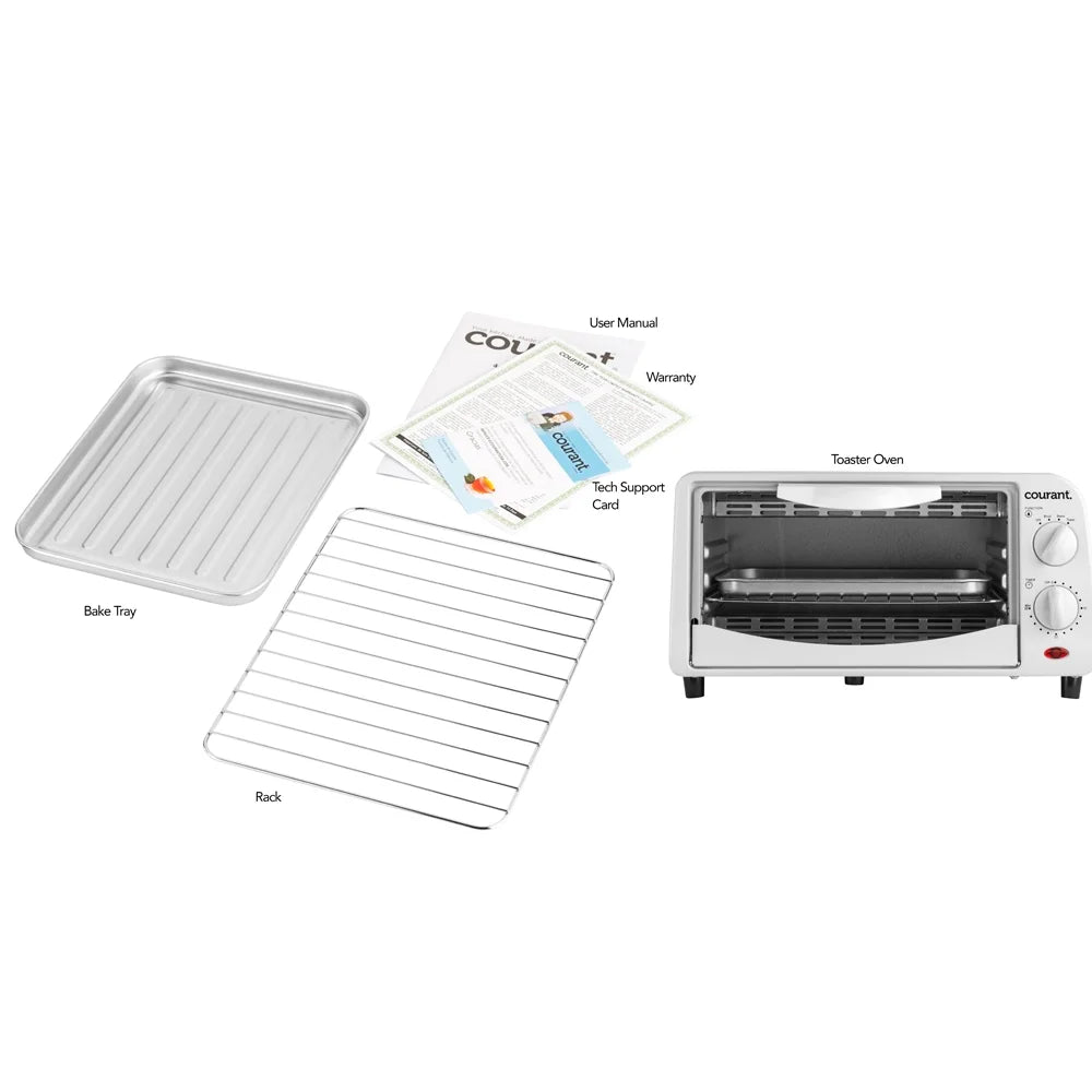 4-Slice Toaster Oven with Toast, Bake, and Broil Settings, White E85050