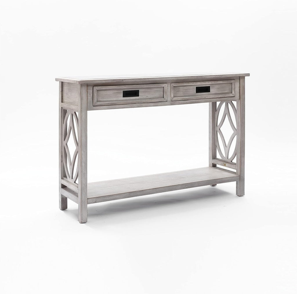 Whitewashed Console Table with Drawers and Storage Shelf J40224