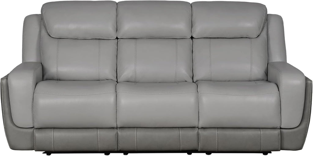 Armen Living Rosalyn Modern Zero Gravity Power Reclining Sofa with Dropdown Console, 87" Wide, Silver and Gray Top Grain Leather