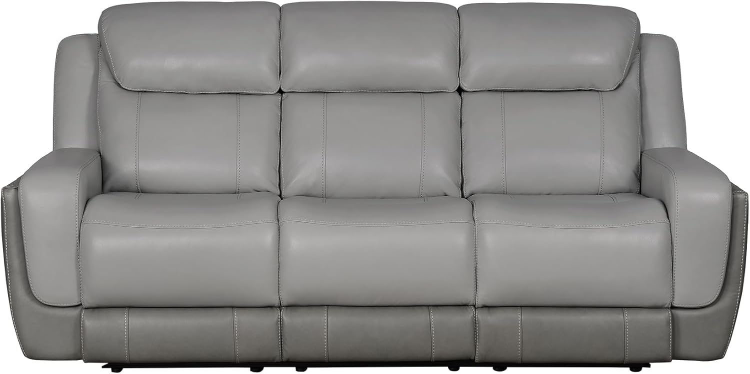Armen Living Rosalyn Modern Zero Gravity Power Reclining Sofa with Dropdown Console, 87" Wide, Silver and Gray Top Grain Leather