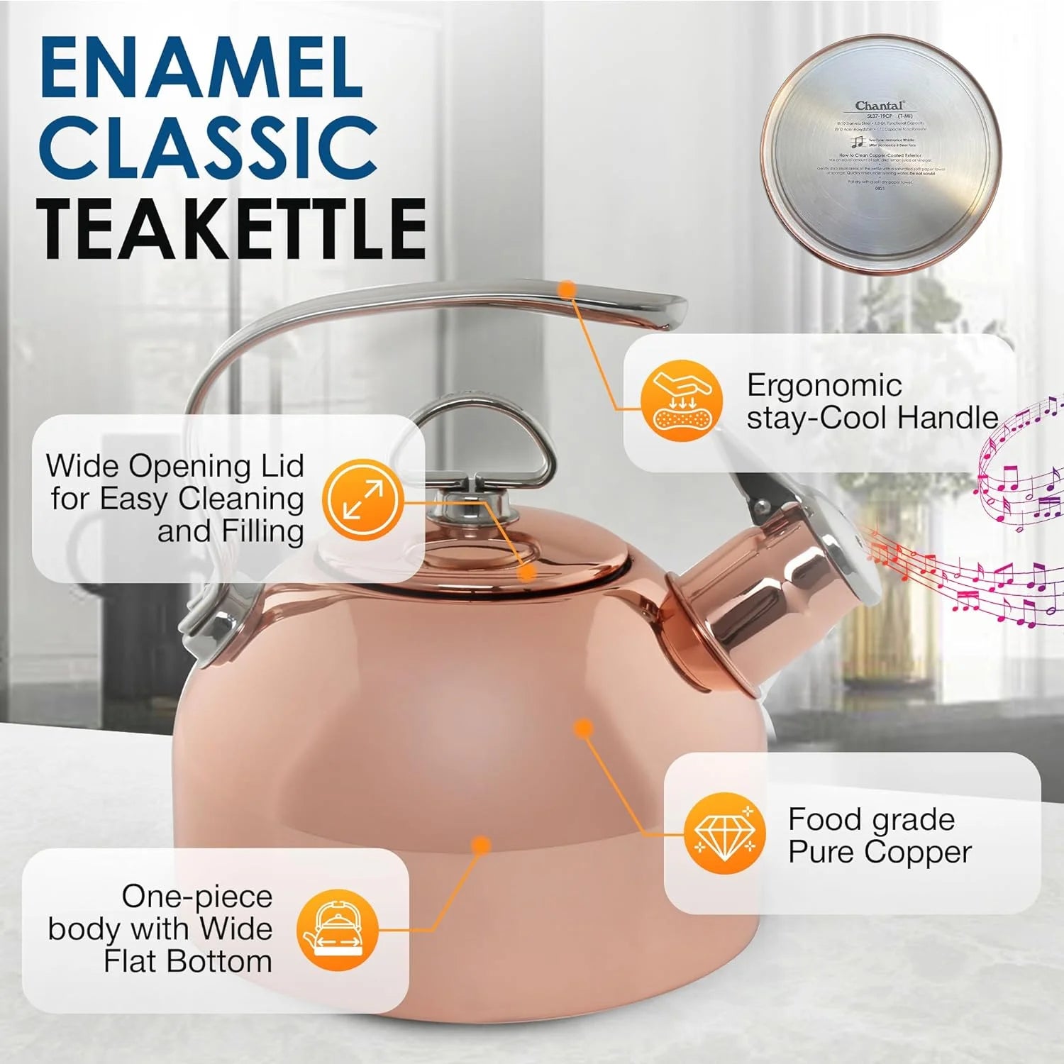 Copper Teakettle, 1.8 QT, Rapid Boil H7142