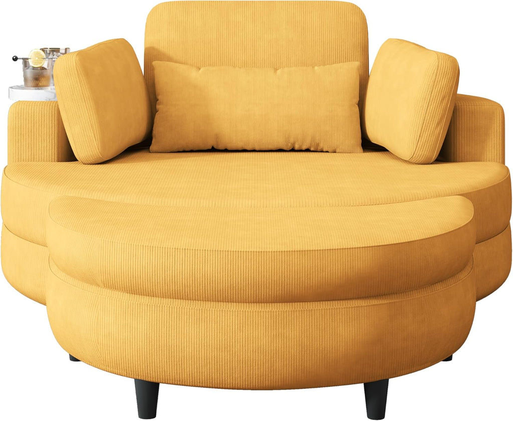 Corduroy Barrel Chair with Adjustable Headrest and Ottoman F784918
