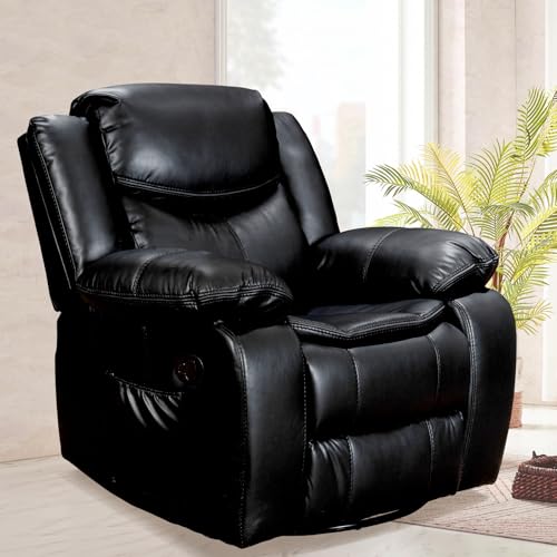 Recliner Chair, PU Leather Recliners with Massage and Heating, 37" Width Reclining Chair Sofa for Living Room, Bedroom, Nursery, Manual Recliner Chairs for Reading/Nap/Relax/Casual（Air Leather, Black）