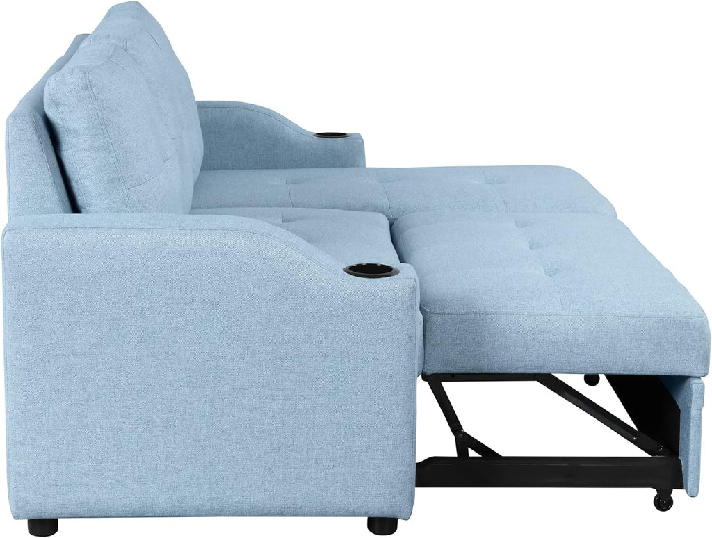 L-Shape Convertible Sleeper Sofa with Pull-Out Bed and Storage Chaise, Blue O64215