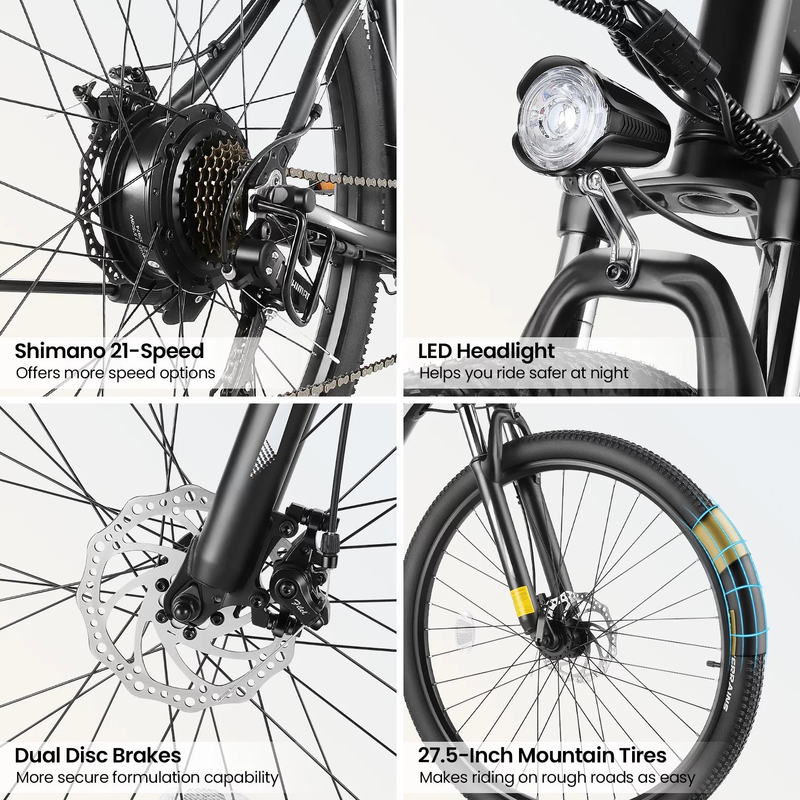 27.5" Electric Bike for Adults 500W Mountain Ebike with Removable Battery H822