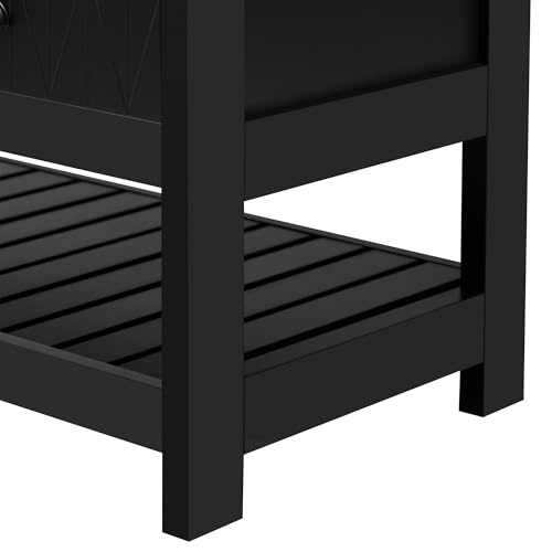 Hall Tree with Bench and Shoe Storage, 3-in-1 Entryway Ottoman with Coat Rack, Black V8425