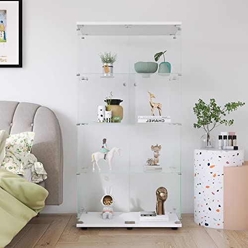 Glass Display Cabinet with Door, Floor Standing Curio Bookshelf, 4 Shelf Double Door W676298