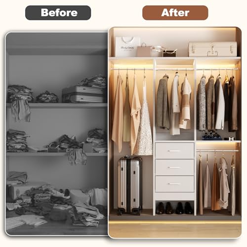 Small Closet Organizer with 3 Fabric Drawers and Adjustable Shelves M3908