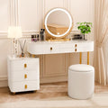 Makeup Vanity Set,Desk with Mirror and Lights,6 Large Capacity Wood Drawers and Soft Petal Chair,Dressing Table with Movable Bedside Table Deal Gift for Her,for Bedroom (39"-White)