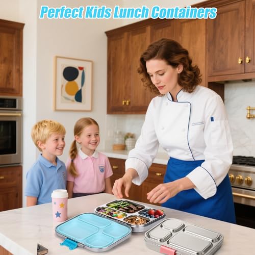 Stainless Steel Lunch Box with 4 Compartments, Leak-Proof Bento Container for School, Office, Travel N52462