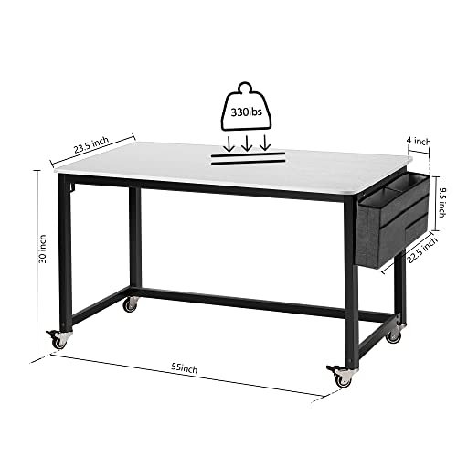 55" Rolling Computer Desk with 4 Wheels, Mobile Writing Desk for Home Office B462168