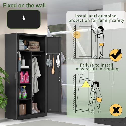 Metal Armoire Wardrobe Closet with 2 Doors, Shelf and Hanging Rod T853671