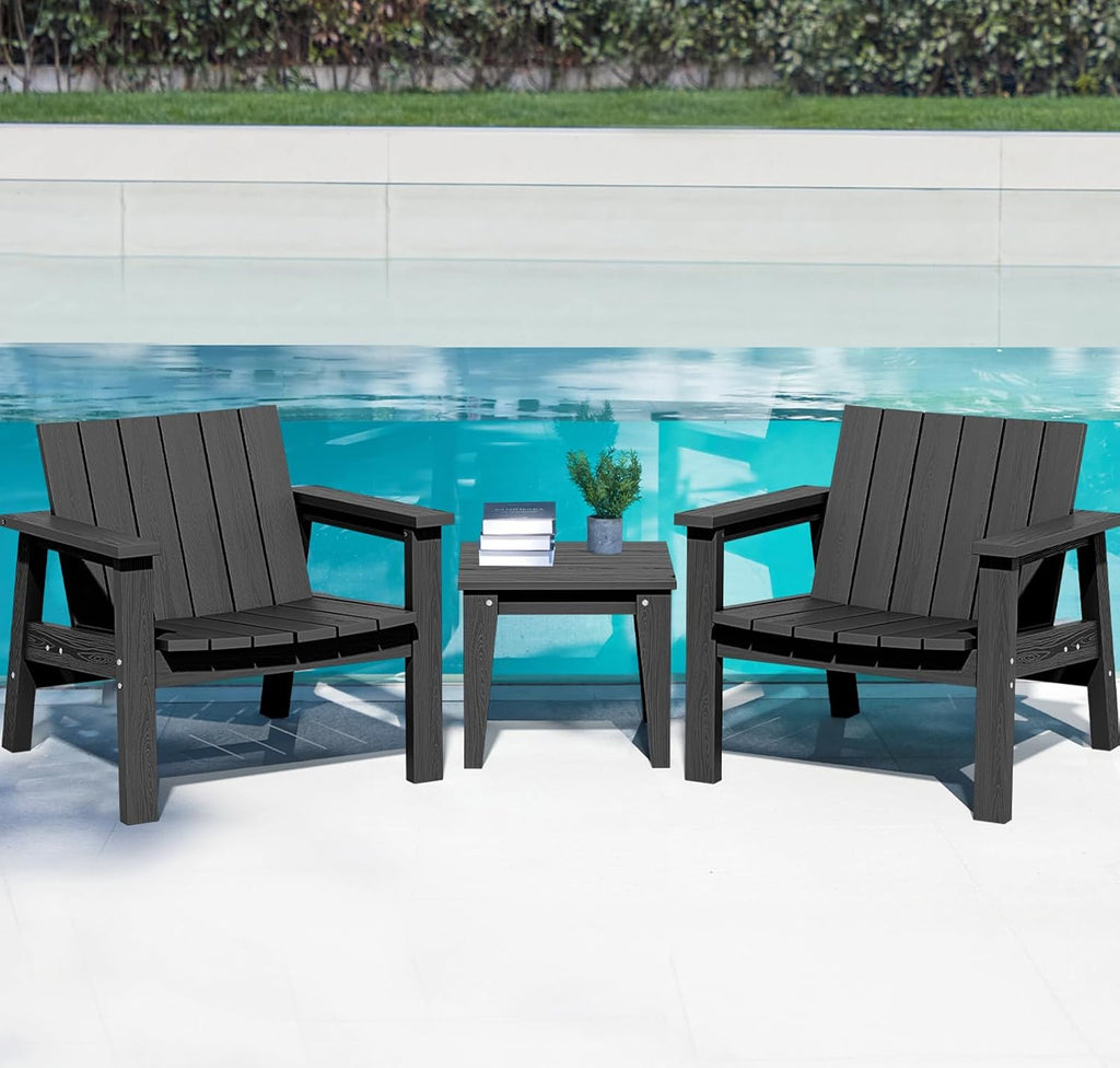 3 Piece Patio Bistro Set with Side Table, 2 Adirondack Chairs and 1 Table O534039