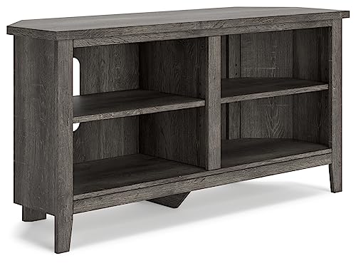 Signature Design by Ashley Dorrinson Modern Corner TV Stand with 4 Shelves & Fits TVs Up to 58 Inches, Whitewash & Gray