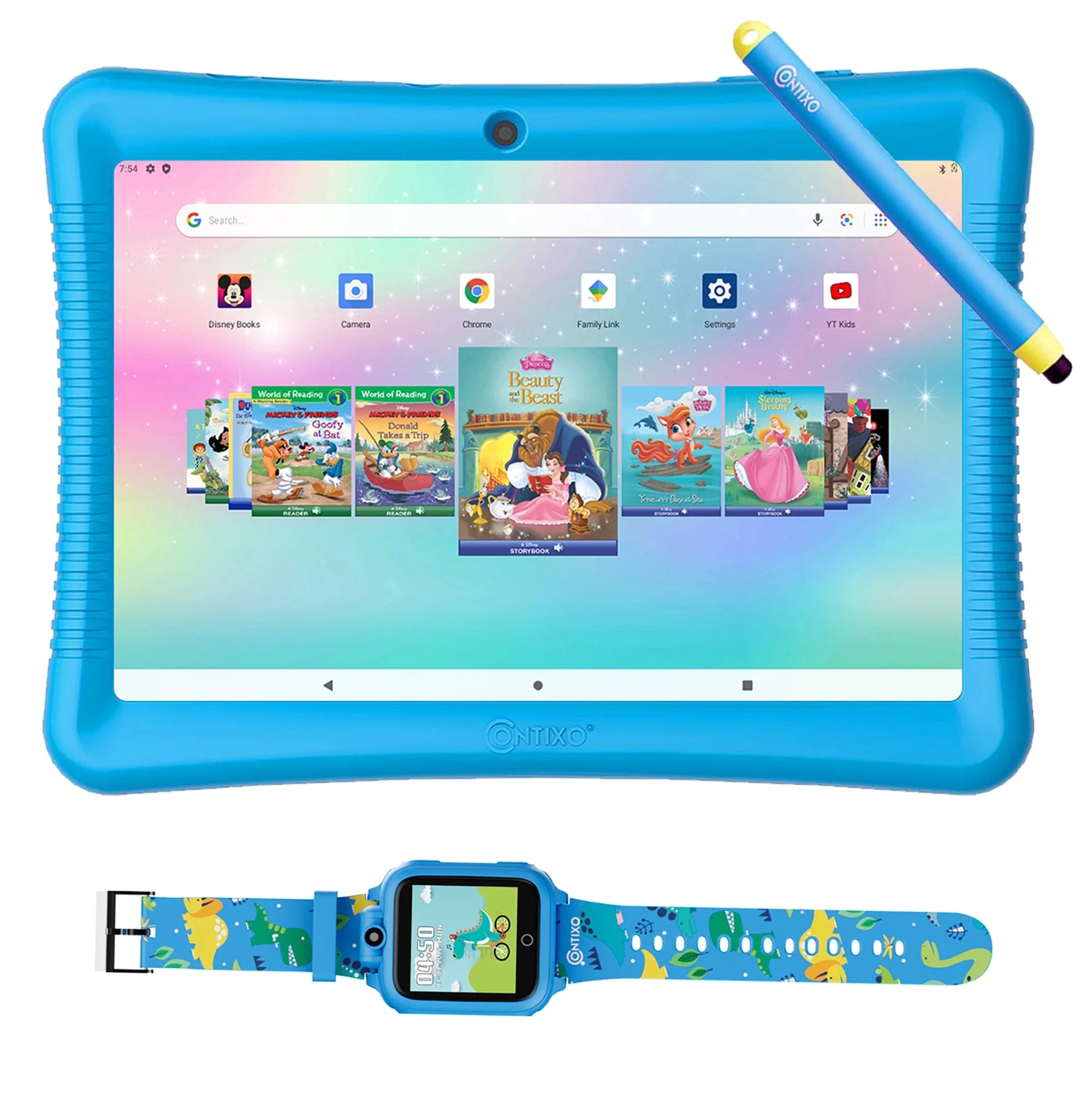 10" Android Kids Tablet and Smart Watch Bundle 64GB with Kid-Proof Case and Stylus U347