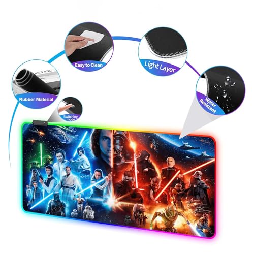 Gaming Mouse Pad with RGB Lighting, Anti-Slip Rubber Base, Stitched Edges, 31.5" x 15.7" Y571