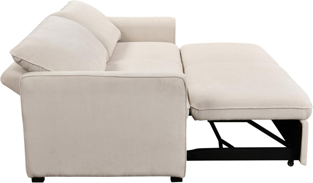 78 Inch 3 in 1 Convertible Sleeper Sofa Bed, Fabric Loveseat Futon with Pullout Bed, Beige J804965