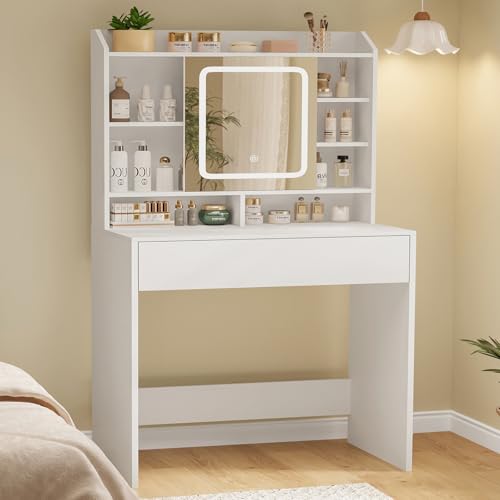 Small Vanity Desk with Lighted Sliding Mirror and Storage M906036
