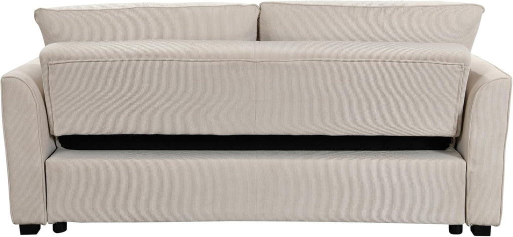 78 Inch 3 in 1 Convertible Sleeper Sofa Bed, Fabric Loveseat Futon with Pullout Bed, Beige J804965