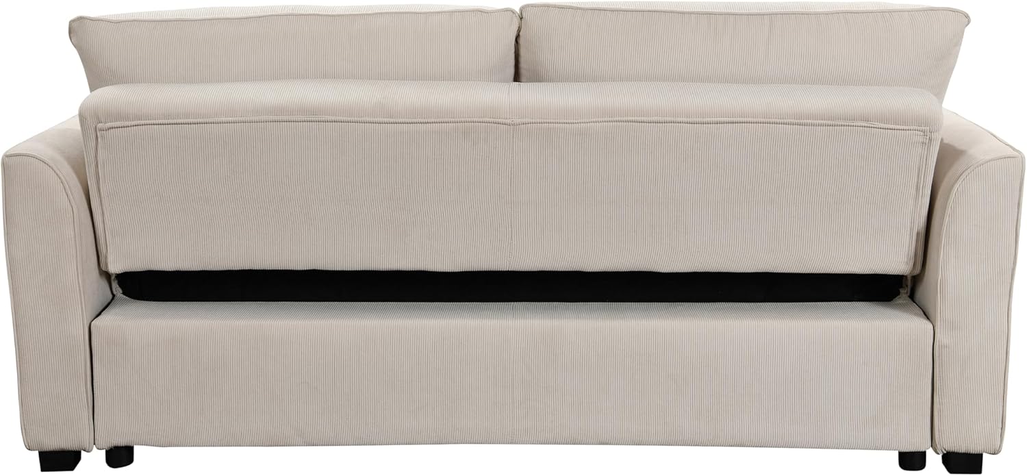 78 Inch 3 in 1 Convertible Sleeper Sofa Bed, Fabric Loveseat Futon with Pullout Bed, Beige J804965