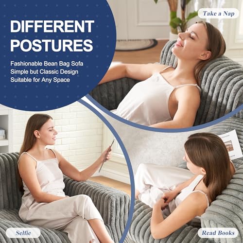 Large Fluffy Bean Bag Sofa with Armrest for Living Room J724