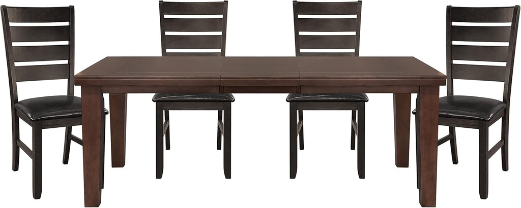 Dark Oak Dining Table Set with 4 Side Chairs and Self-Storing Leaf R58557