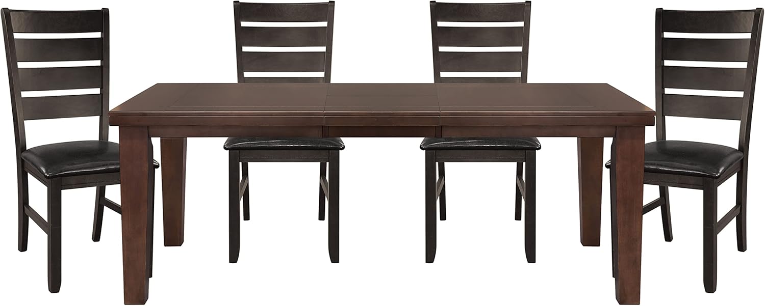 Dark Oak Dining Table Set with 4 Side Chairs and Self-Storing Leaf R58557