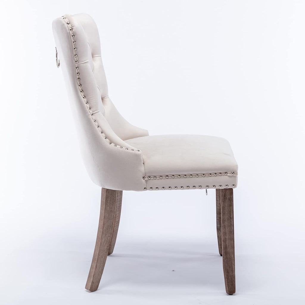 Tufted Velvet Upholstered Dining Chair with Wood Legs, 2-Piece Set, Beige X389