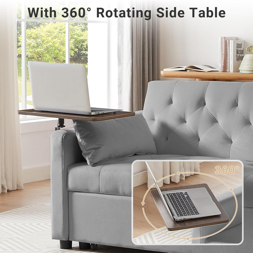 3-in-1 Convertible Sofa Bed with Adjustable Backrest and Storage, Gray V695