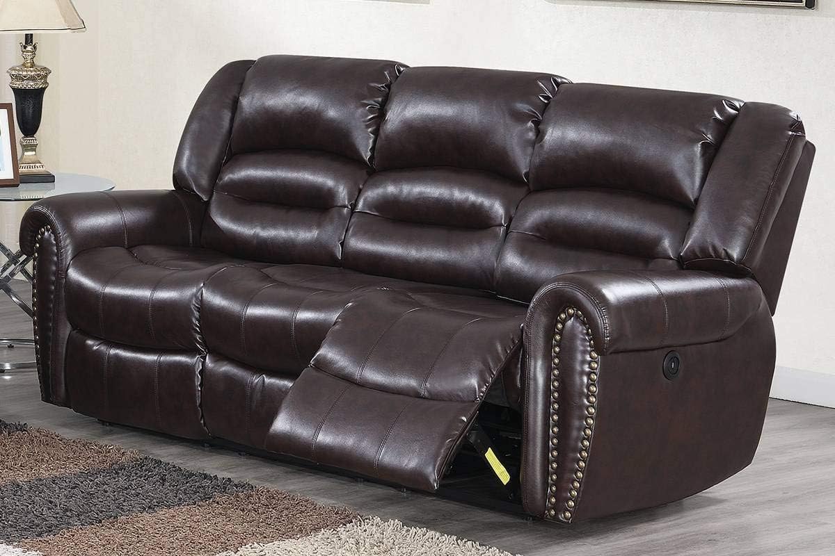 2 Piece Power Motion Sofa and Loveseat in Brown Bonded Leather C8004