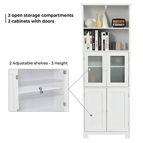 Tall Bathroom Storage Cabinet with 2 Open Compartments and 2 Door Cabinets, 64" Freestanding Linen Tower, White R339605