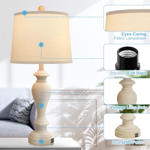 Set of 2 Touch Control Table Lamps, 27" Bedside Lamps with USB Ports, Dimmable K3955