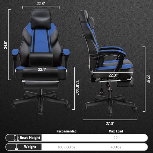 Gaming Chair with Footrest, Ergonomic Massage Lumbar Support, 400lb Capacity, Red A682
