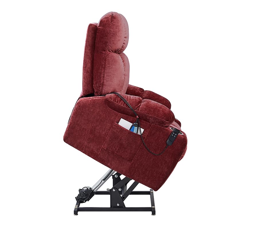 Power Lift Recliner Chair with Massage and Heat for Elderly, Dual Motor, Red A424100