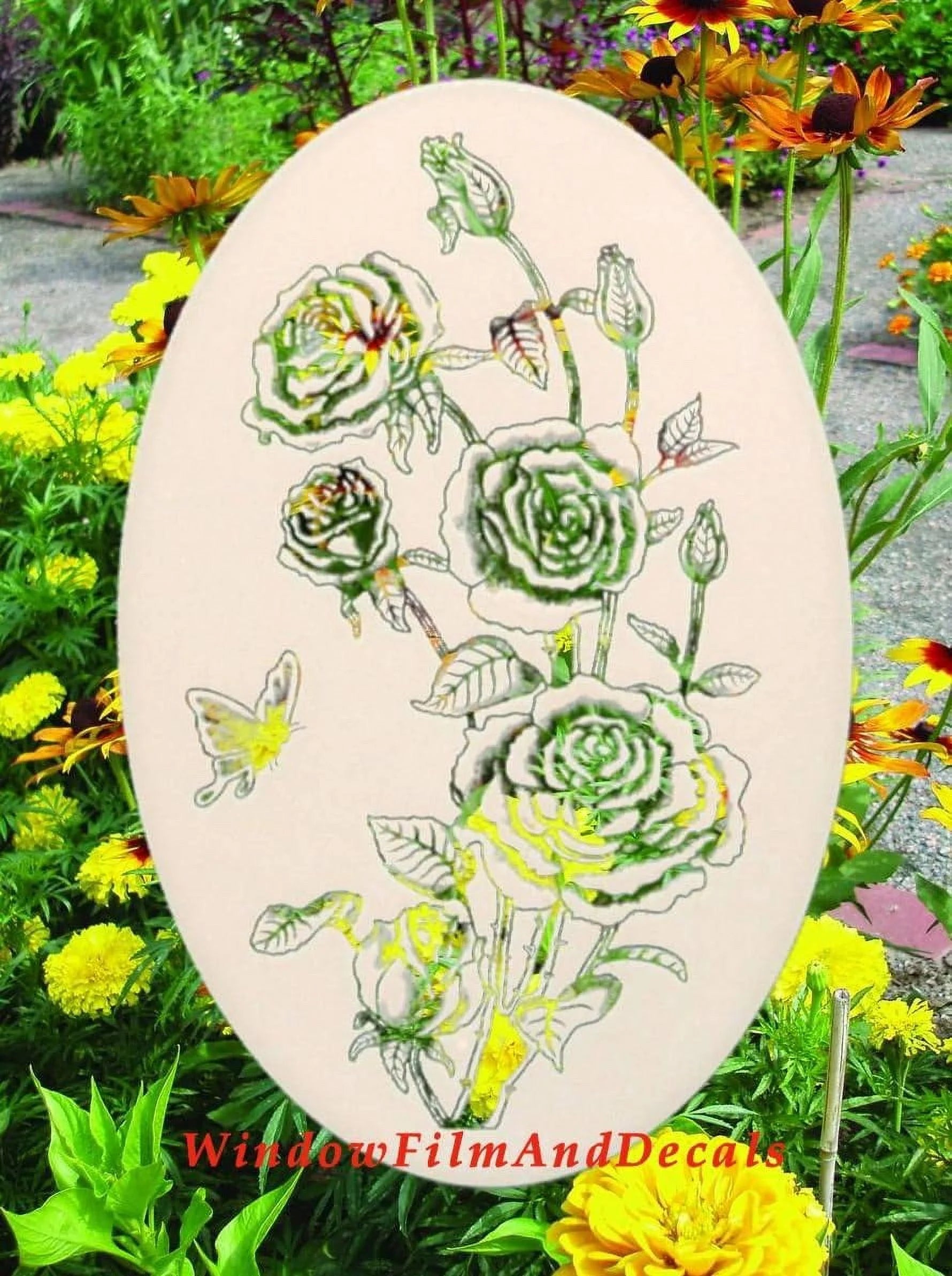 Roses Etched Window Decal Vinyl Glass Cling G22833
