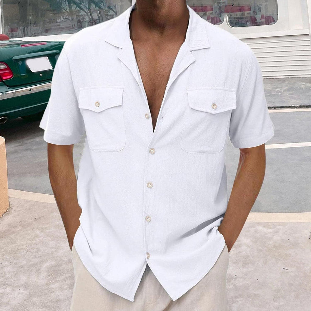 Men's Cotton Linen Guayabera Shirts Short Sleeve Casual Summer Beach Shirt M273197