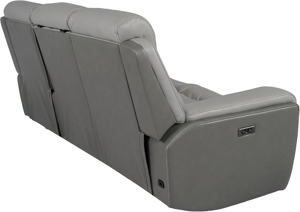 Modern Zero Gravity Power Reclining Sofa with Dropdown Console, 87" Wide, Silver and Gray Leather H4266