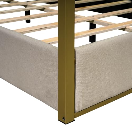Canopy Platform Bed with Headboard and Metal Frame, Queen Size, Beige P487