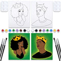 VOCHIC Paint and Sip Kit Pre Drawn for Painting for Adults Stretched Canvases Painting Paint Party Kits Couples Games Date Night Ideas (2 Pack) Painting Canvas Afro Queen King 8x10 Paint Art Set