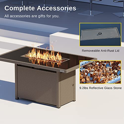 44" Propane Fire Pit Table, 60,000 BTU Gas Fire Table with Aluminum Frame and Tempered Glass Top J82154