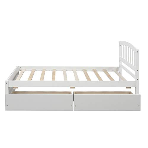 Twin Platform Bed with 2 Storage Drawers, Solid Wood Frame with Headboard H569756
