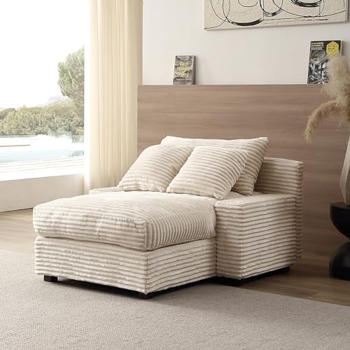 Oversized Double Chaise Sleeper Sofa with Corduroy Upholstery, Beige H846795