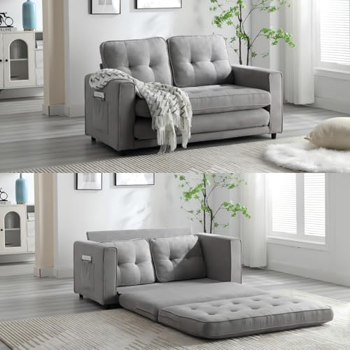 Futon Loveseat Sofa Bed,Convertible Folding Futon Couch Breathable Small Couch,Adjustable Pull Out Chaise Lounge Couch for Compact Living Studio in Living Room and Bedroom,Offices,Dorm (Dark Grey/1)